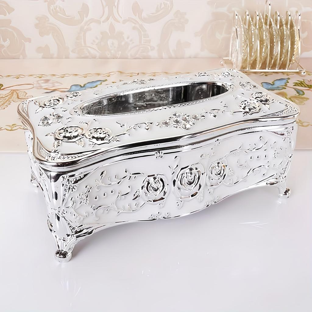 [Коробка для салфеток с узором розы] Роскошная коробка для салфеток с золотым покрытием - Узор розы, Европейский и американский стиль - Подходит для разных комнат и случаев