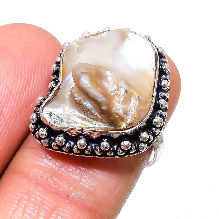 Biwa Pearl Handmade 925 Sterling Silver Jewelry Ring Size 6.5 O9t38