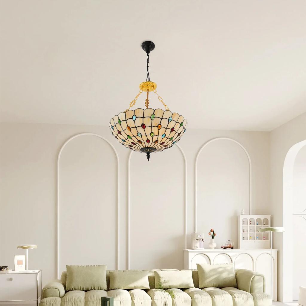 Потолочная люстра в стиле Тиффани, 20 дюймов, витражный подвесной светильник с дизайном павлина, комнатный подвесной светильник, патрон E26