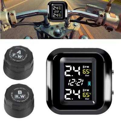 Система контроля давления в шинах мотоцикла TPMS с 2 внешними датчиками USB-зарядное устройство Комплект сигнализации температуры шин Мотоцикл Велосипедный цикл Универсальные аксессуары