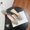 Autumn New Inner Heightening Shoes Women's Pointed Head Temperament Satin Bow Ladyshoes Rhinestone Shallow Mouth Flat Sole Shoes