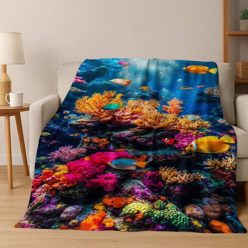 26 Style Underwater World Sea Dolphin Turtle Coral Art Flannel Blanket,Cozy Soft Throw Blanket for Home Bedroom Bed Sofa Kids