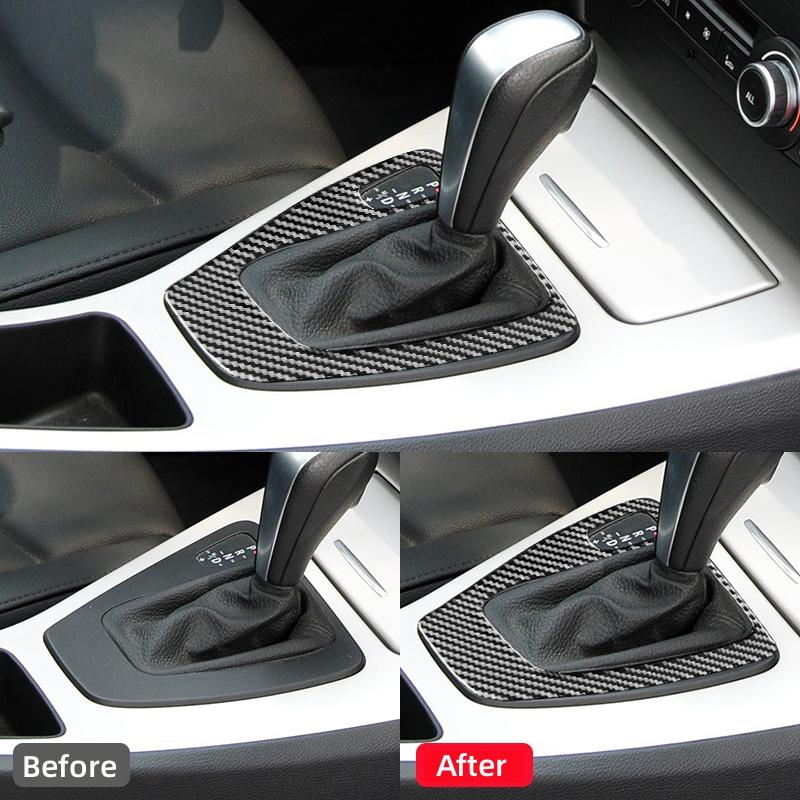 For BMW 3 Series E90 E92 2005-2012 Car Accessories Carbon Fiber Interior Car Gear Control Panel Trim Cover Decoration Stickers