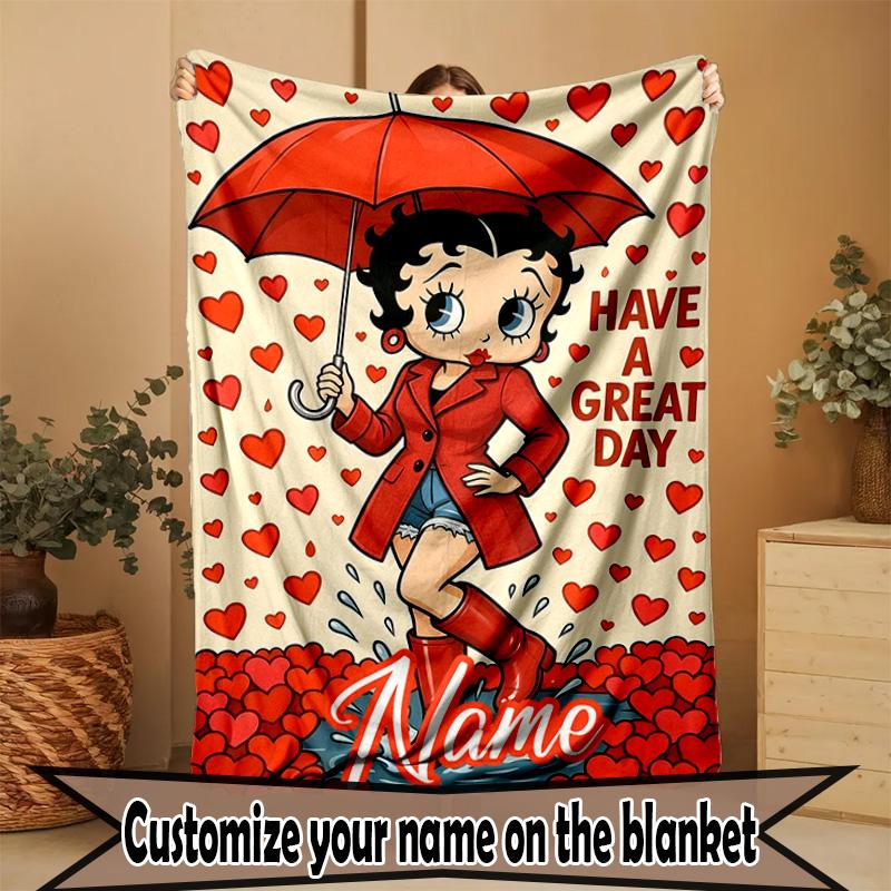 Custom Name Personalized Betty Boop Print Blanket, Home Decor, Bedroom, Sofa, Camping, Couch, Gifts for Birthday ChristmasEnthusiasts