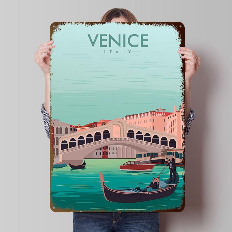 Venice Italy Travel Print Tinplate Poster Custom Wall Art Vintage Metal Signs Retro Tin Plaque for Decoration Home Decor Items