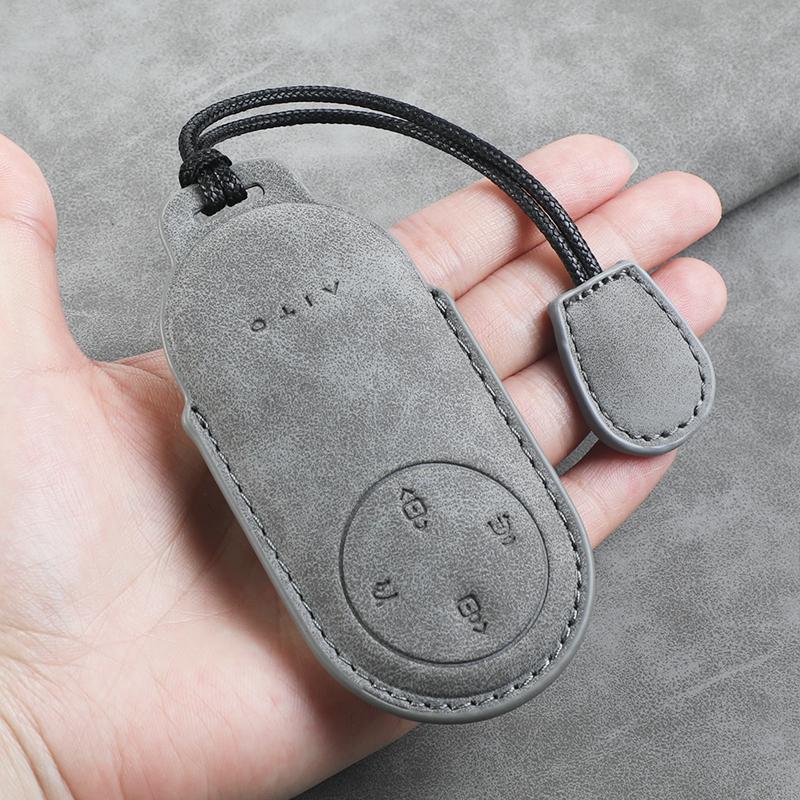 Leather Car Key Case Cover for Huawei AITO M5 M7 M9 3 /4 Buttons Car Remote Key Fob Shell Keychain