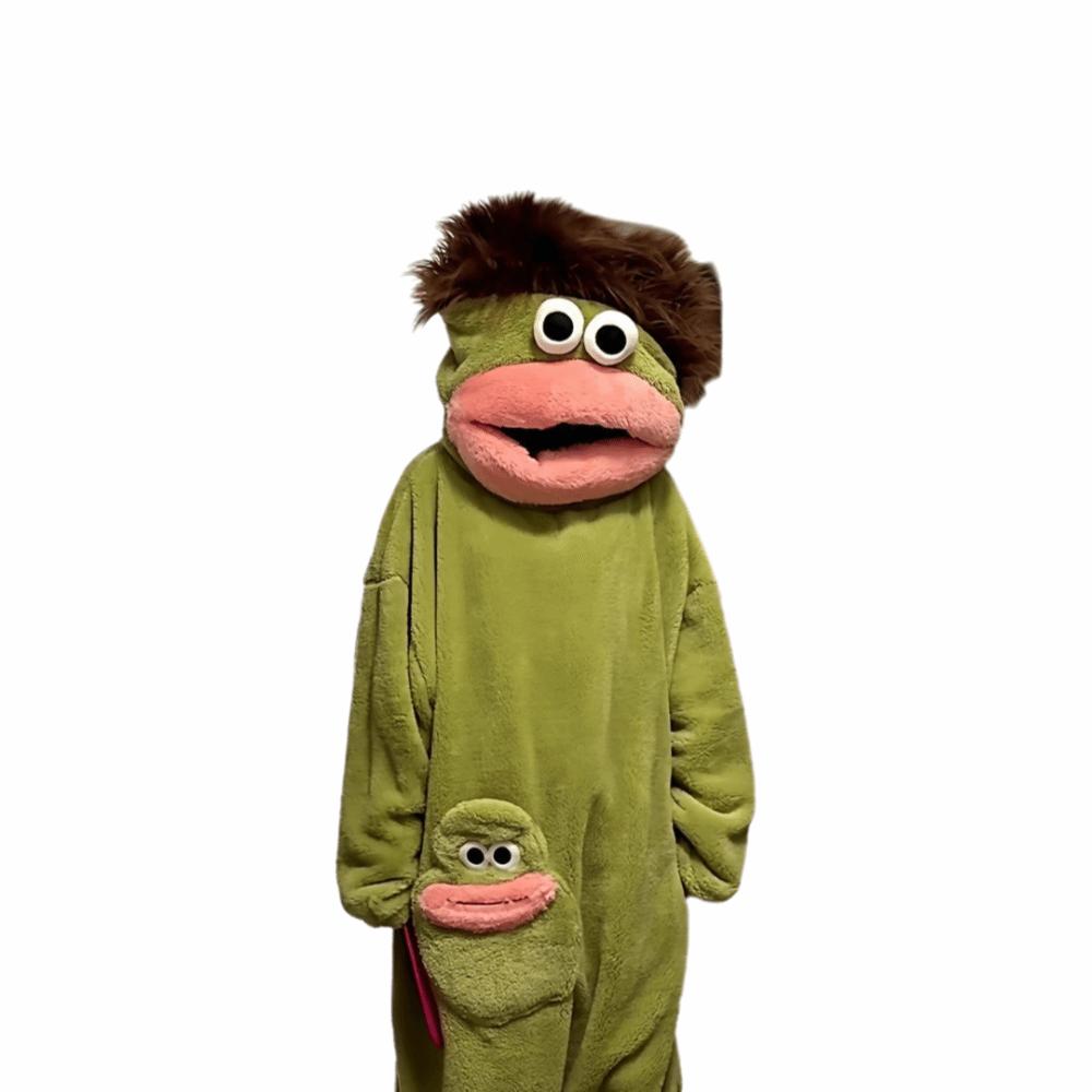 Plush Texture Big Mouth Onesie Pajamas Thicken Cosplay Costume Sleep Dress Hooded Pajamas Unisex