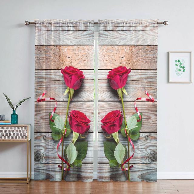 Романтические сладкие цветы и листья, винтажные прозрачные шторы из вуали с текстурой дерева для гостиной, спальни, драпировка, кухонное окно, тюлевая занавеска