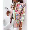 IHUASU Autumn Winter Ruffled Long Sleeve Zipper Print Suit Small Coat for Women