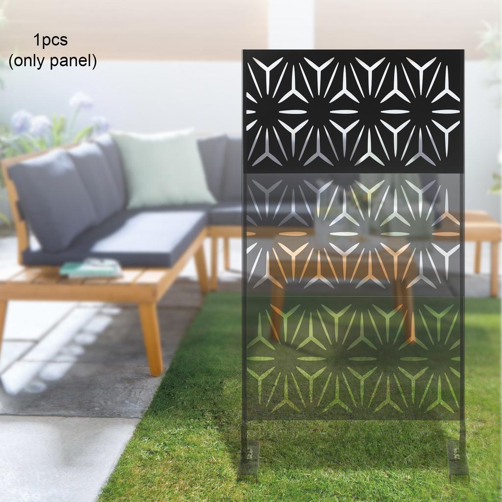 Outdoor Privacy Fence Panel, Laser Cut Metal Screen, Decorative Room Divider for Patio Garden, Black Steel Artwork Partition