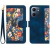 For Oppo A5x 4G Case PU Leather Floral Phone Cover with Card Slots/Wrist Strap