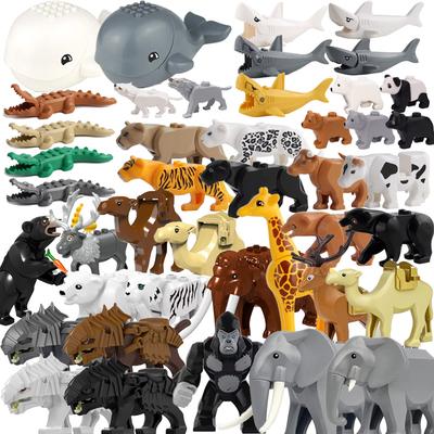 MOC Ферма Зоопарк Животные Строительные блоки Крокодил Акула Дельфин Шимпанзе Корова Леопард Развивающая игра Аксессуары Кирпичики Детские игрушки