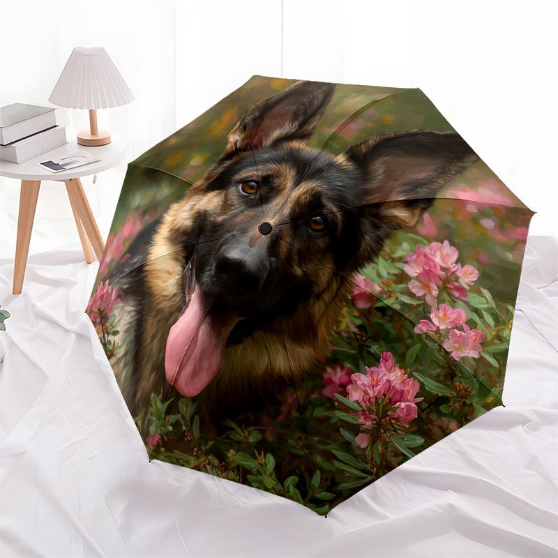1 шт. Автоматический складной зонт - Рисунок немецкой овчарки, Портативный и складной дизайн с 8 спицами, Рождественские подарки на день рождения