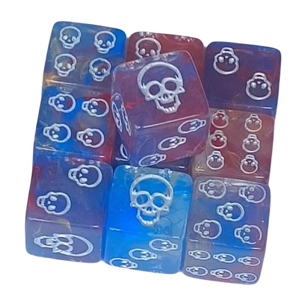 10Pcs Acrylic Six Sided Dices Set Skull Pattern Table Game Dices Round Corner Role Playing Dices Board Game Accessories