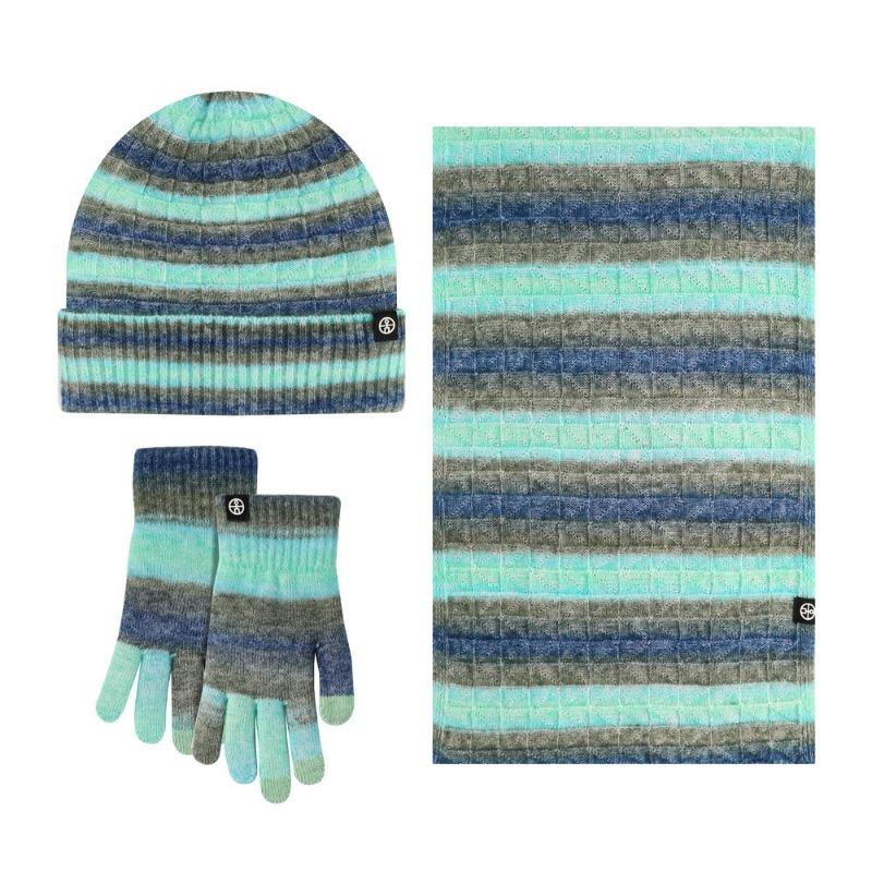 Wool Hat Scarf Gloves 3-piece Set Warm and Fleece Cold Striped Grid Gradual Change Scarf Three-piece Set
