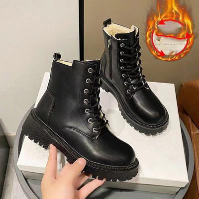 Женские однотонные плюшевые ботинки, боковая молния, мягкая подошва, толстая подошва, теплые ботинки, зимние нескользящие ботинки для снега