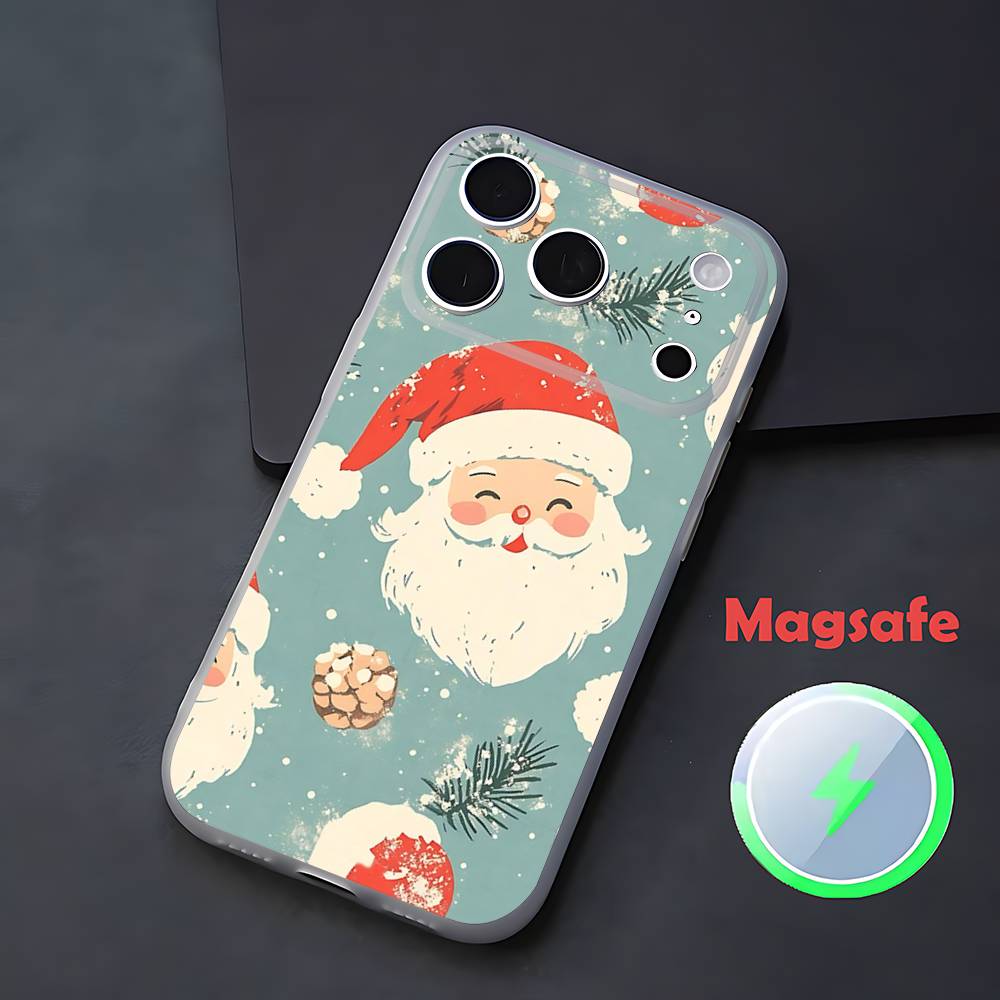 Рождественский чехол для телефона Санта-Клаус для iPhone 17,16,15,14,13,12,11 Pro,Max,Plus,Mini,Air,E Магнитный Magsafe Матовый Прозрачный