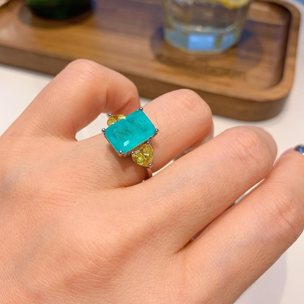 Кольцо «Знаменитость», микрокольцо с квадратным бриллиантом и крупным зеленым цирконом Ancestor, ювелирное изделие цвета «Параиба».