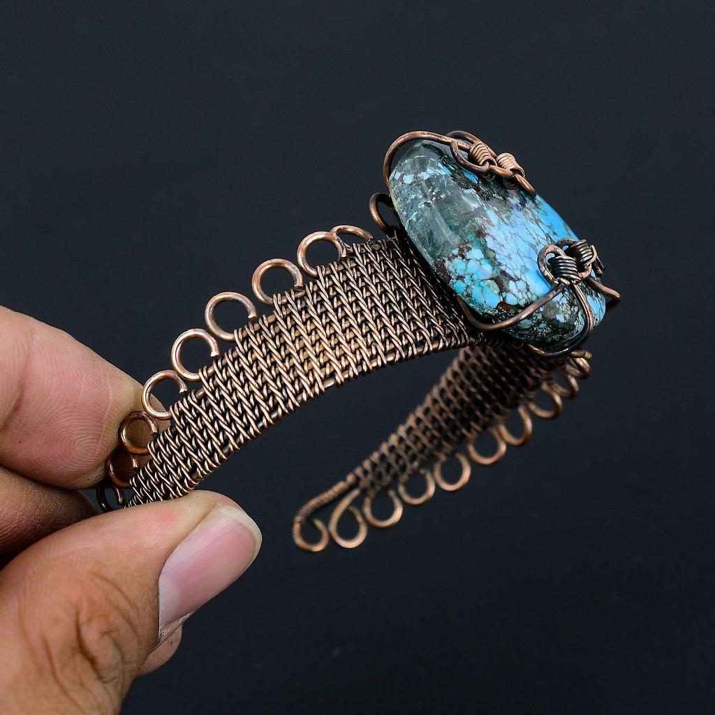 Тибетский бирюзовый драгоценный камень из чистой медной проволоки, завернутый в манжеты/браслет ручной работы, ювелирные изделия
