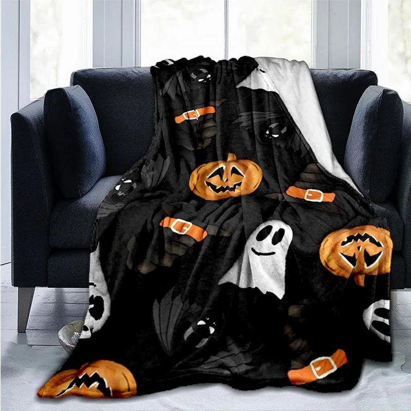 Halloween Pumpkin&horror Ghost Printed Blanket, Fashionable Warm Flannel Blanket, Sofa Bed Cover Blanket, Halloween Gift