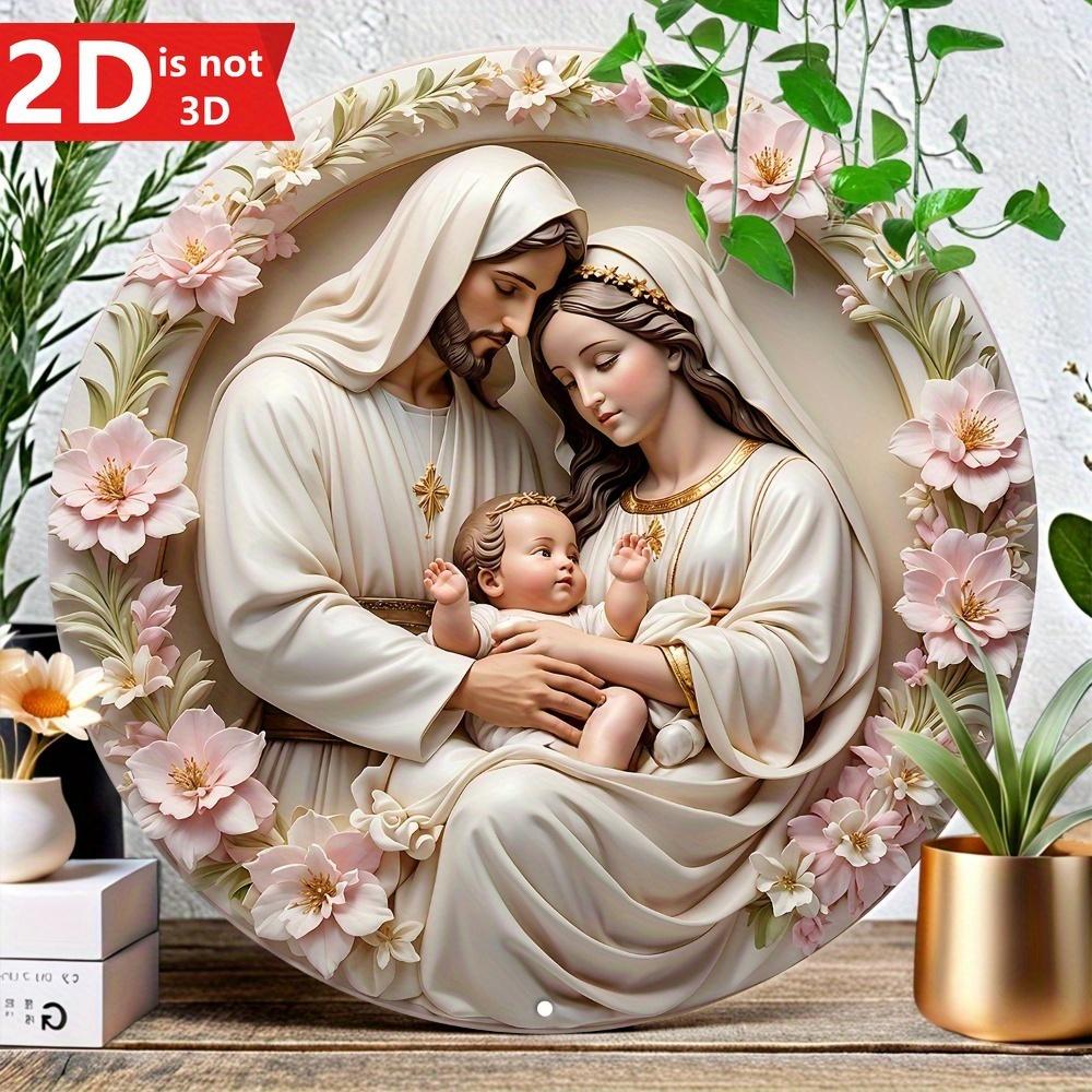 Wooden 1PC 2D Joseph and Mary Circular Wall Decoration, Bright UV Printing Colors, Easy To Hang, Perfect Choice for Door, Wall, Home, Room, Farmhouse