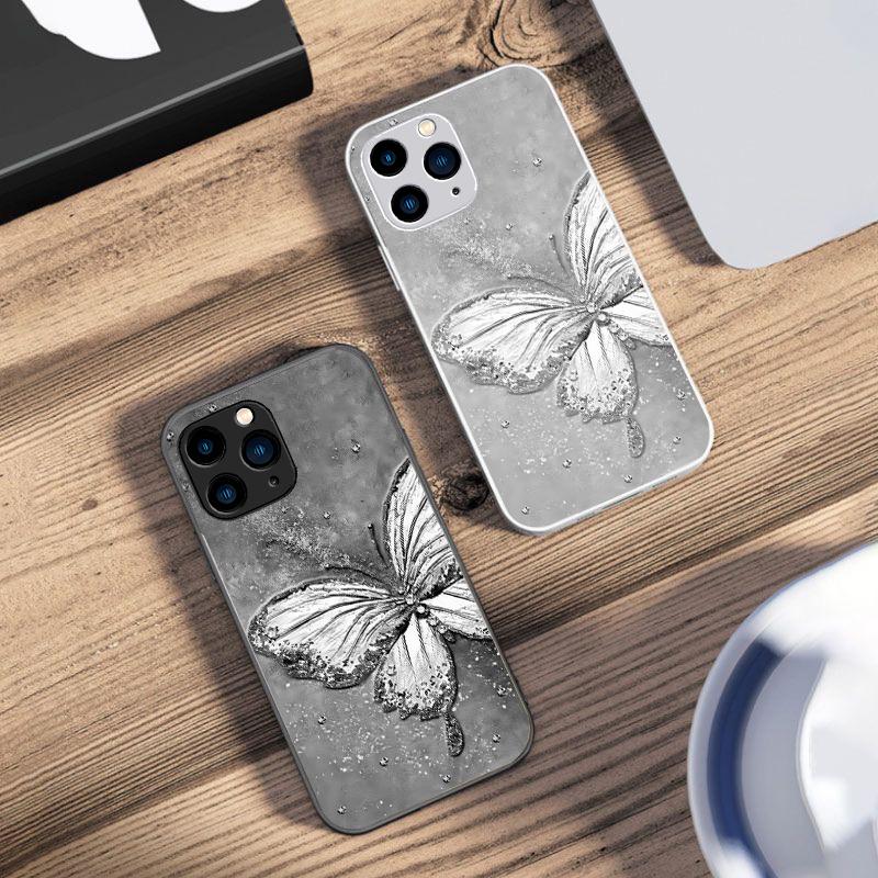 Радужная Бабочка Зеленая Для IPhone 16 Pro Max 15 Pro 14 13 12 Mini 11 XS Max XR 7 8 Plus SE 2022 Закаленное Стекло Чехол для Телефона
