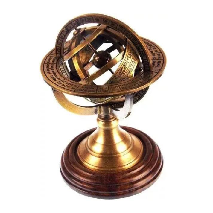 5" Nautical Brass Armillary Sphere World Globe Rosewood Base Table Decor Gift