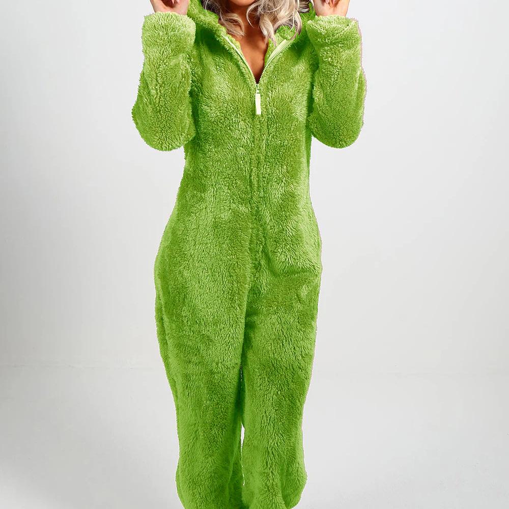 5XL Women Fluffy Jumpsuits Pajamas Plush Velvet Hooded Outfits Tracksuits Zipper Loose Casual Rompers Winter Warm Overall Homewears
