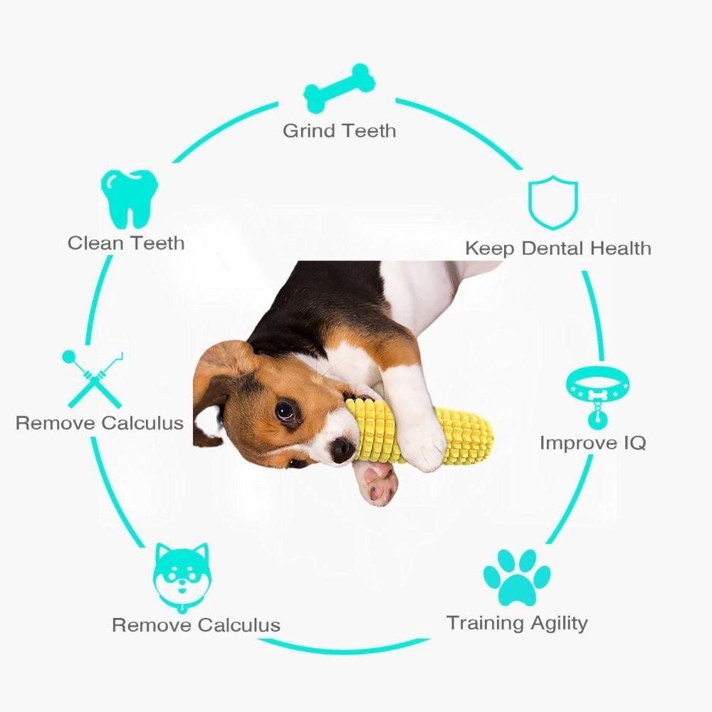 Tough Rubber Dog Chew Toy Corn Stick Design Interactive Squeaky Dog Toys Medium Large Dogs