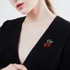 Cute Cherry Rhinestone Brooch Enamel Vivid Cherry Leaf Vibrant Color Pin Shawl Scarf Lapel Badge Fashion Dress Accessories