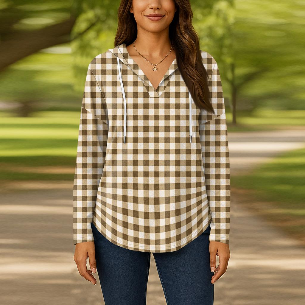 Женские модные толстовки с капюшоном V-образным вырезом с длинным рукавом и цветочным принтом на шнурке, повседневные свободные пуловеры