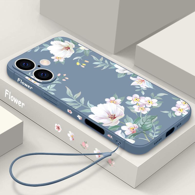 Простой цветочный узор противоударный мягкий чехол для iPhone 16 Pro Max 15 14 Pro 13 12 Mini 11 XS XR 8 7 ремешок TPU защита объектива тонкий матовый чехол для телефона