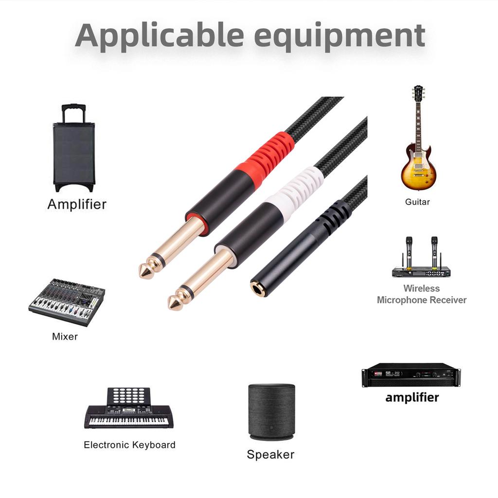 Dual 6.35mm to 3.5mm Female Stereo Audio Cable 3.5mm to Dual 1/4 Inch Audio Cable for Mobile Phone to Connect to Audio
