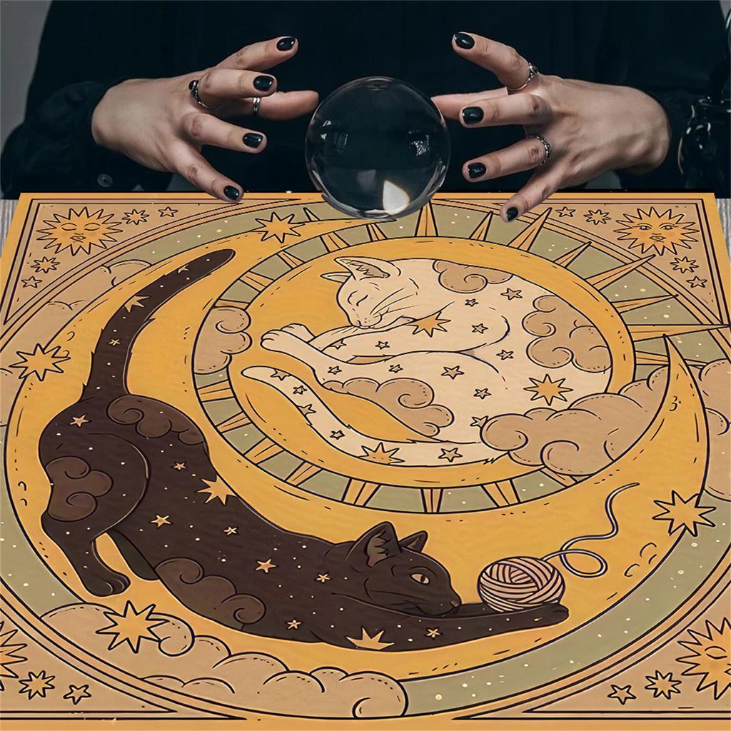 Лунный Кот Узор Таро Скатерть Гадания Карта Скатерть Гобелен Астрология Колдовство Колода Ткань Украшение