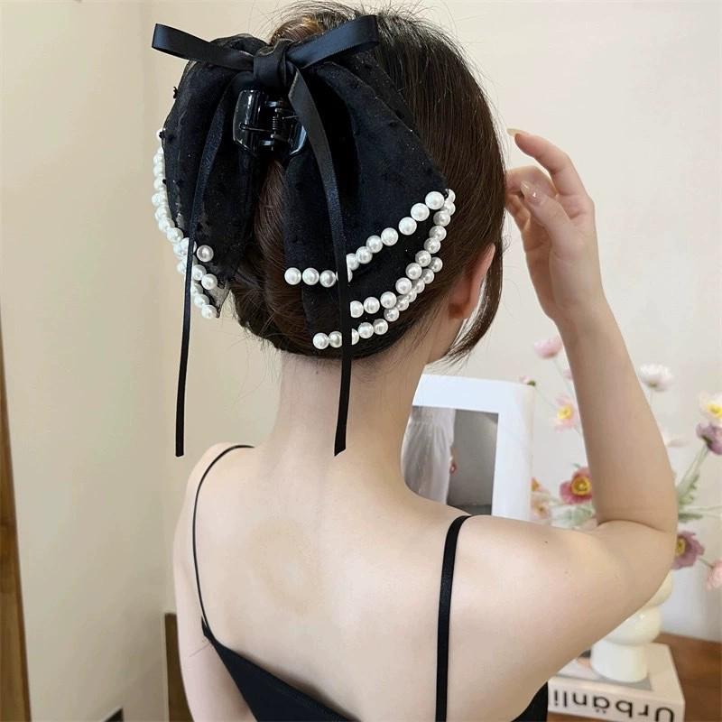 Korean Polka Dot Bow Claw Hair Clip - High-End Cloud Bubble Design for Women