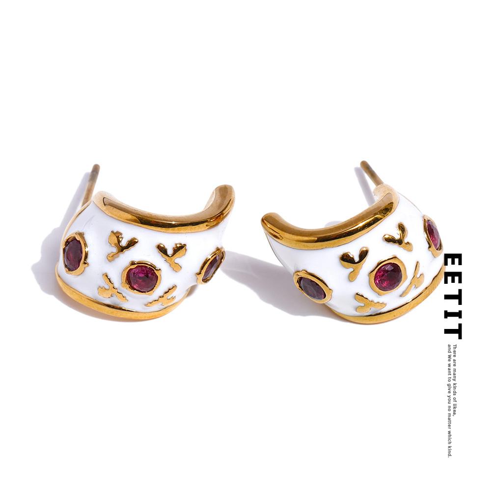 Eetit Белые эмалевые серьги-хагги C-образной формы с цирконием для женщин, из нержавеющей стали, для повседневной носки, высококачественная шикарная бижутерия, гипоаллергенные