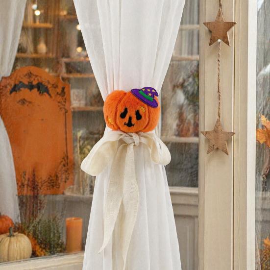 Witch Hat Curtain Holders Halloween Tiebacks, Funny Pumpkin Ghost Cartoon Window Straps, Easy to Use Fasteners Lightweight Adjustable Holdbacks