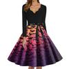 Women's Fashion V-Neck Casual Slim Fit Halloween Printed Long Sleeve Dress