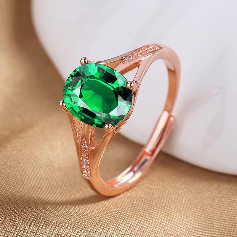 Elegant Adjustable Imitation Gemstone Ring: Emerald, Ruby, Sapphire Options for Women