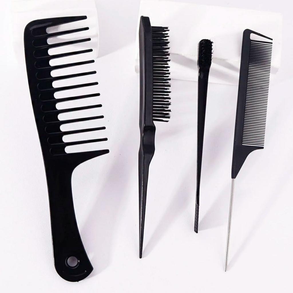 Набор из 4 расчесок, расческа с крупными широкими зубьями, расческа с хвостиком, щетка для укладки краев, Специально для париков из натуральных волос
