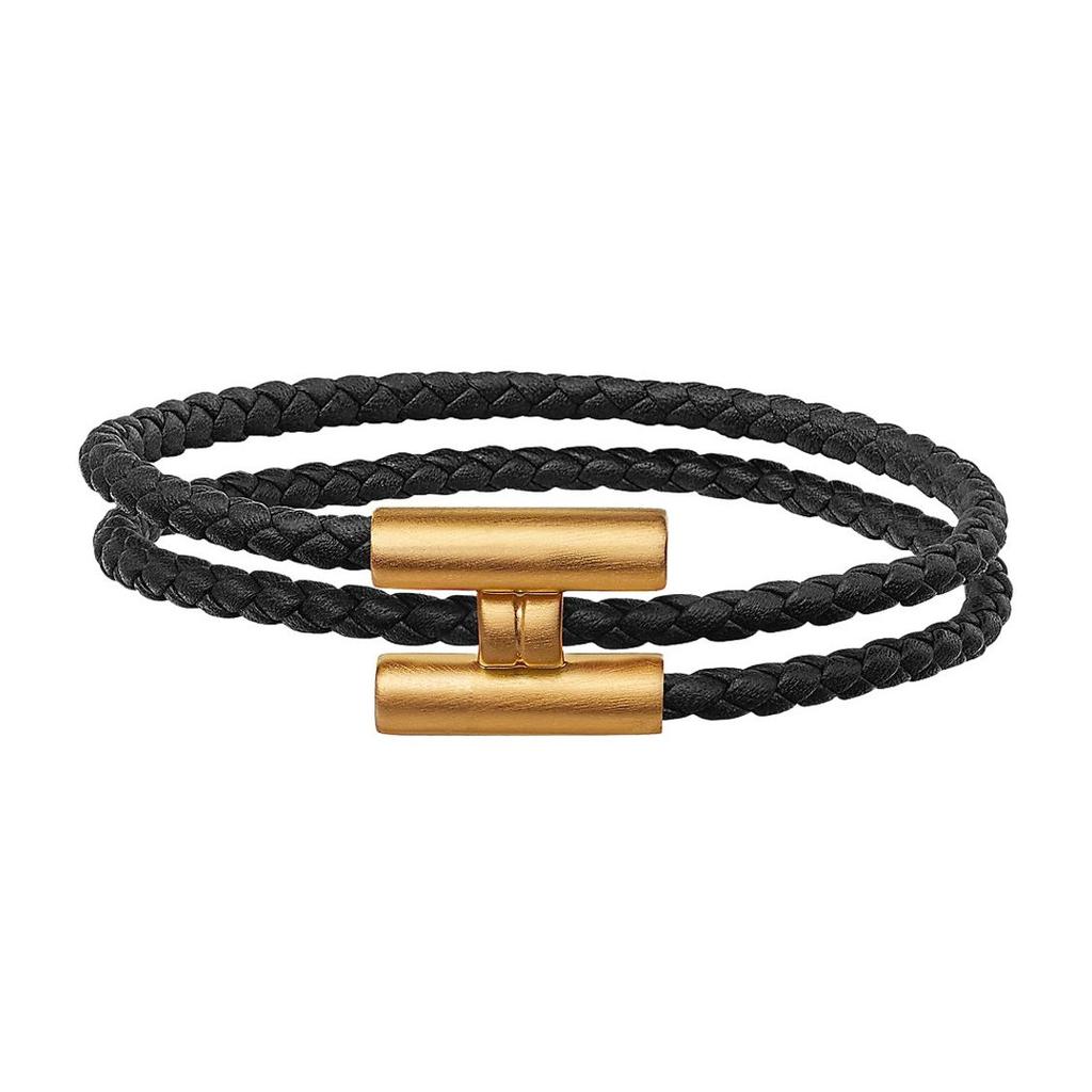 Hermes Браслет-косичка Tournis с золотой пряжкой Унисекс Черный H068406FM