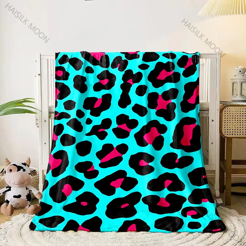 3D Colorful Leopard Theme Print Flannel Blanket Children's Air Conditioning Blanket Lunch Blanket for Daughter Girlfriend Gifts