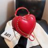 Women's Red Love Shaped Design Bag Fashion Solid New Handheld Bag Advanced Versatile Chain Crossbody Bag Zipper Wedding Bag
