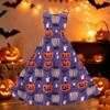Women's Halloween Printed Off Shoulder Dress Vintage Punk Style Flared Midi Dress Spaghetti Strap Casual Party Dress