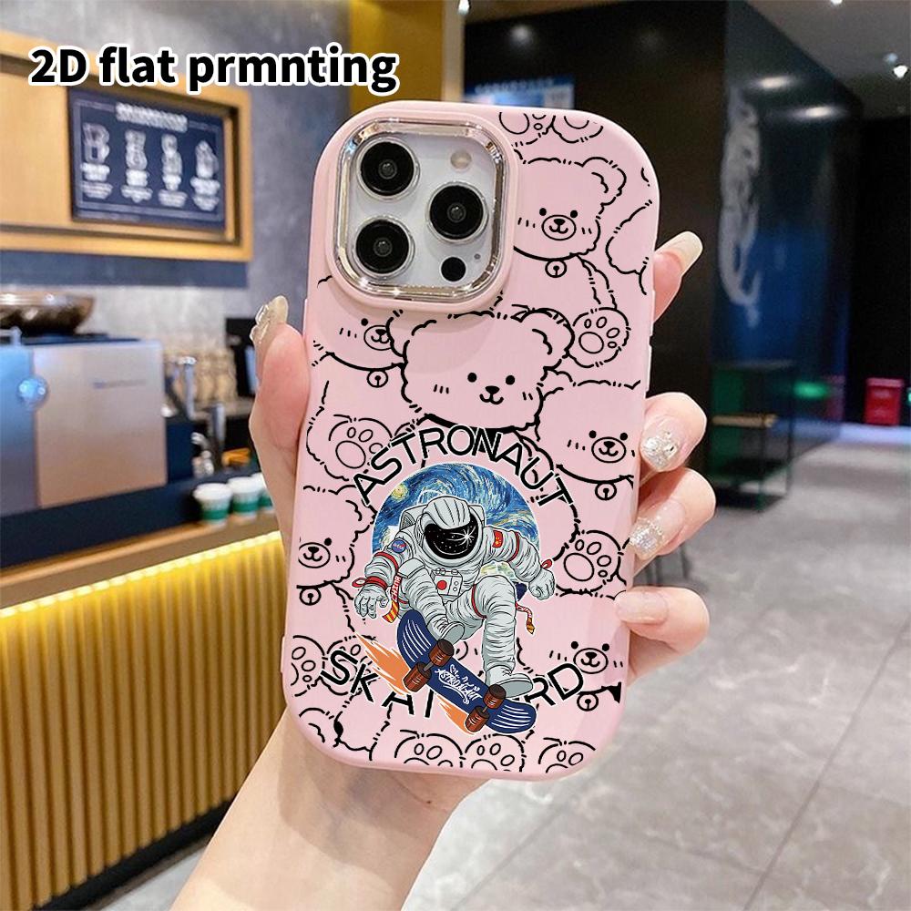 Phone Case: 2D flat design suitable for iPhone 18 17 16 15 14 13 Pro protective case, couple style, skateboard astronaut, Christmas and Halloween gift