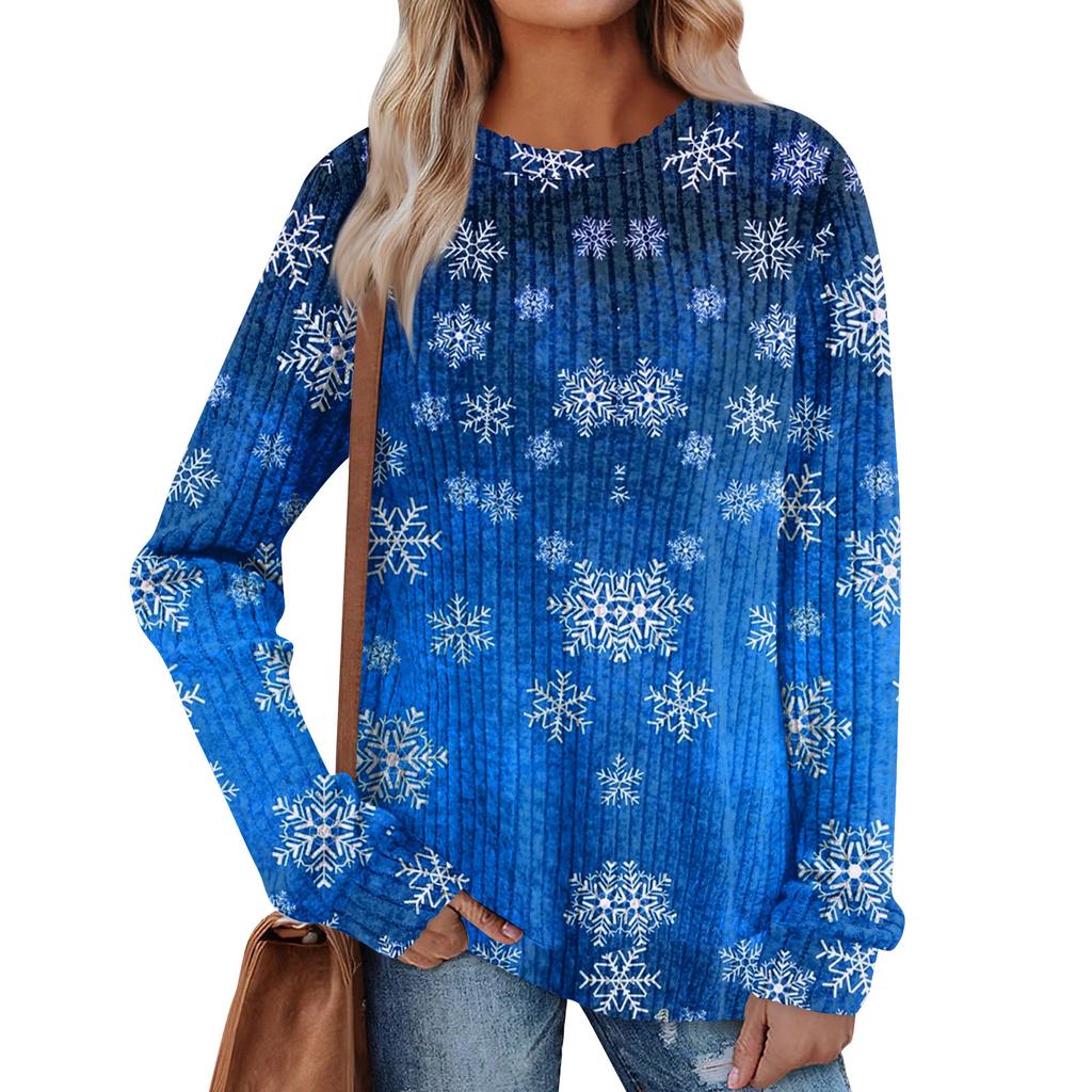 Women's Printed Lightweight Brushed-Cotton Round Neck Top