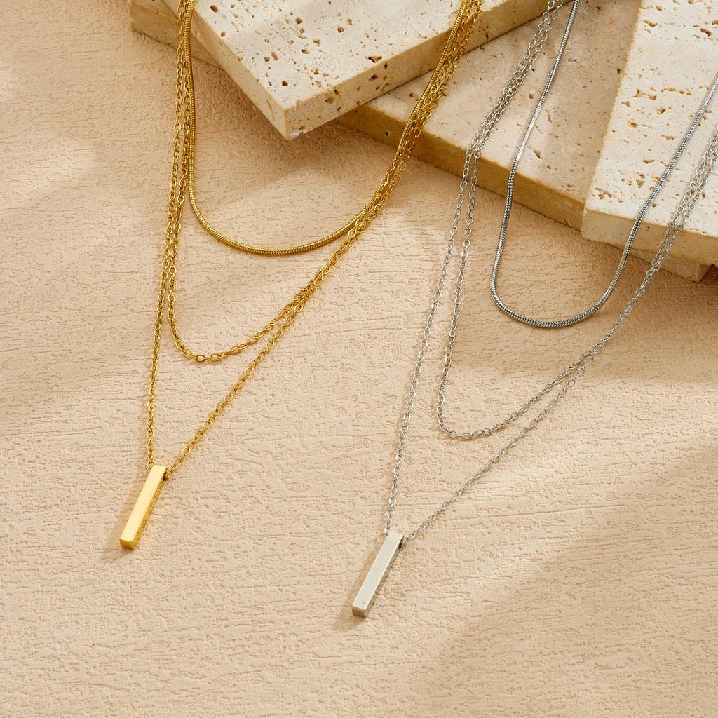 316L Stainless Steel Punk Multi-layer Metal Bar Pendant Necklace For Women Fashion Clavicle Collarbone Jewelry Not Fade Gift