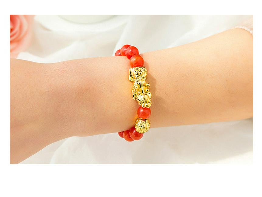 Agate Pixiu Bracelet with Mantra Beads - Gold-Plated Beaded Bracelet for Men and Women
