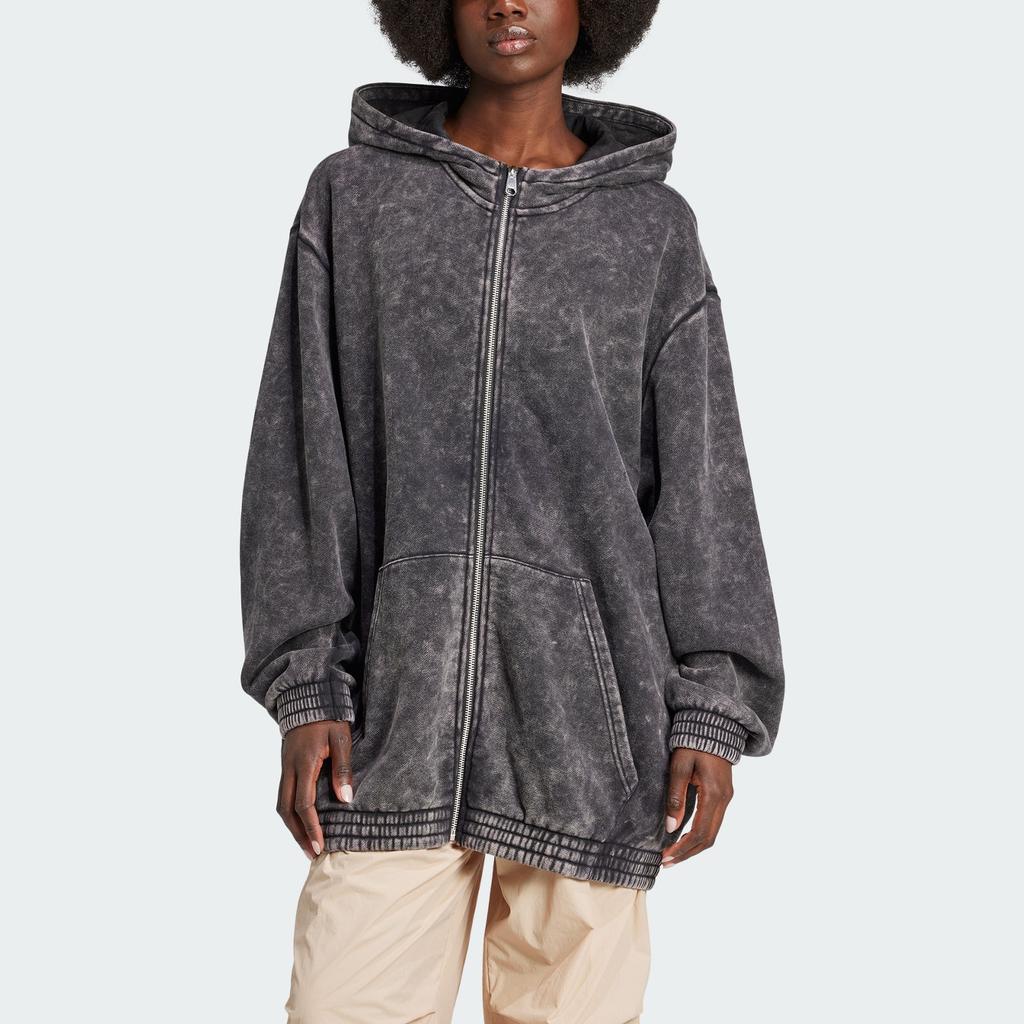 adidas Оригиналы Худи на молнии ОВЕРСАЙЗ с кислотной стиркой Куртки и пальто Женские Черный JJ0331