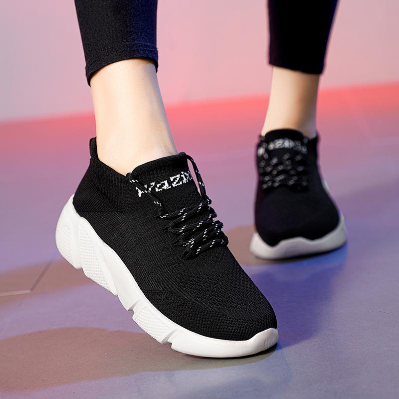 Mens Breathable Running Sneakers Ultralight High Elastic Socks Shoes Tennis Sports Black Shoes for Men and Women
